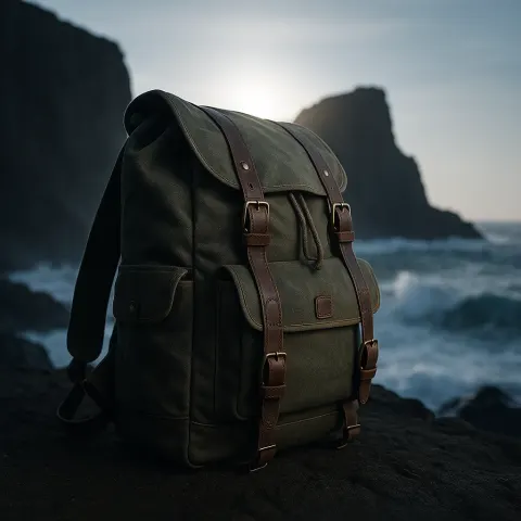 Artistic Montage Reveals a Single Olive Drab Green Vintage Rucksack—its