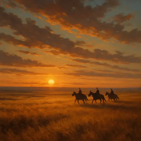 Few Distant Horseback Riders Traverse