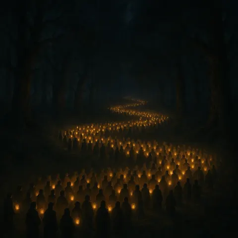 Large Procession of Hundreds of Lantern-bearing Figures