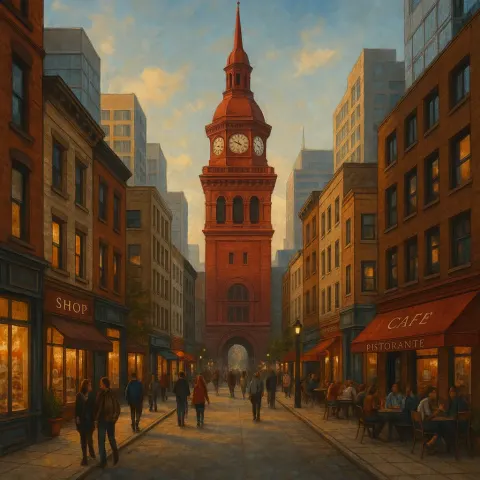 Energetic City Street Lined with Quaint Shops and Inviting Restaurants