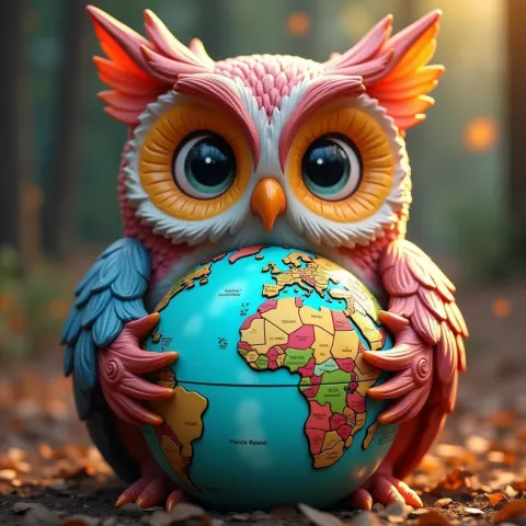Anime Owl Statue Cradling the Earth
