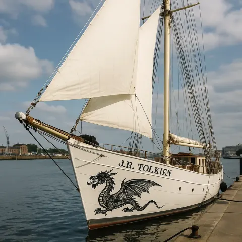 White Sailboat Named "J.R. Tolkien"