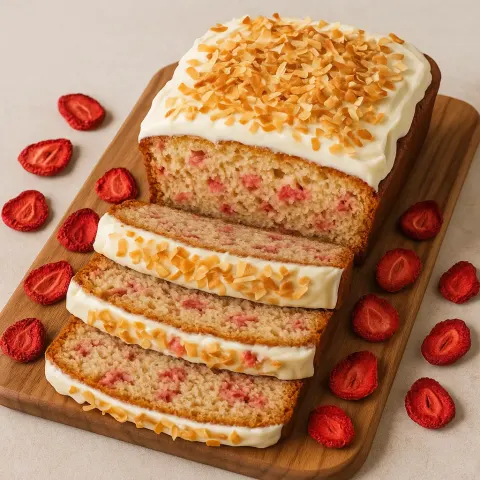 Loaf of Sliced Coconut Strawberry Bread