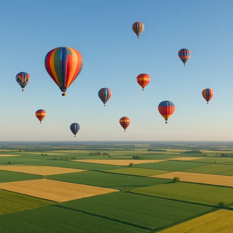 Scattered Handful of Brightly Colored Hot Air Balloons Drifts Lazily