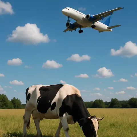 Image of a Cow Eating Grass in a Meadow
