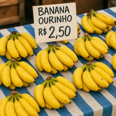 Market Stall Displaying Bunches of Yellow Bananas with a Handwritten
