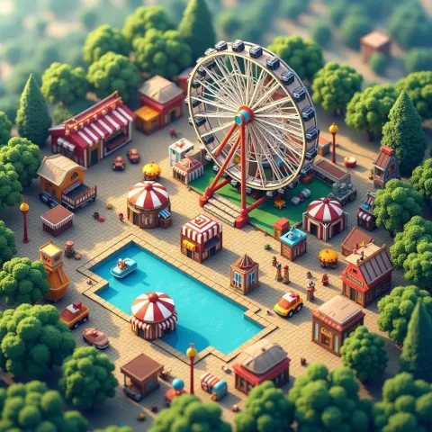 Overhead View of a Bustling Amusement Park