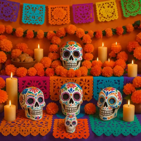 Lively Shrine Decorated with Marigolds