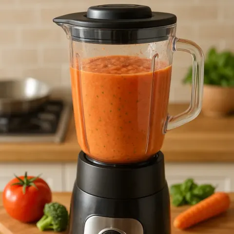 Fresh Vegetables Are Being Blended to Achieve a Smooth Puree