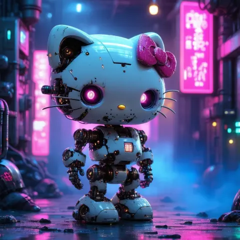 Terrifying Hello Kitty in Dystopian Glow