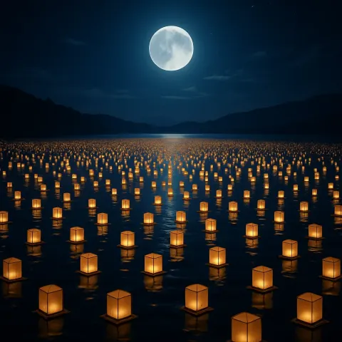 Immense Flotilla of Countless Tiny Paper Lanterns Drifts Silently