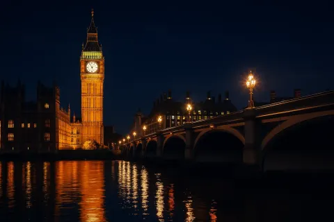 Big Ben and Westminster Bridge Illuminated at Night