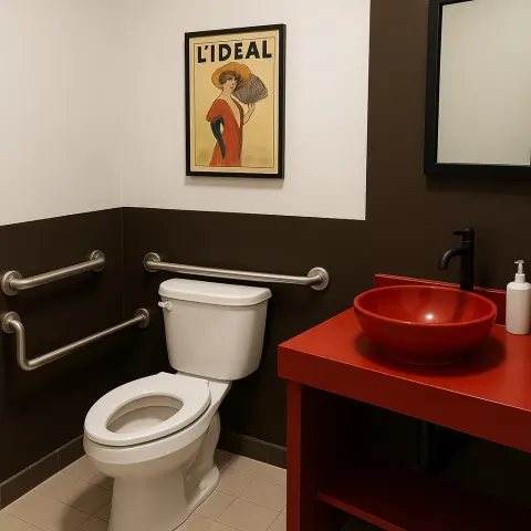 Small Bathroom with White and Dark Brown Walls