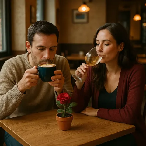 Couple Sits Together at a Compact Square Table