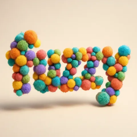 Vibrant and Imaginative Three-dimensional Representation of the Word "fuzzy,"