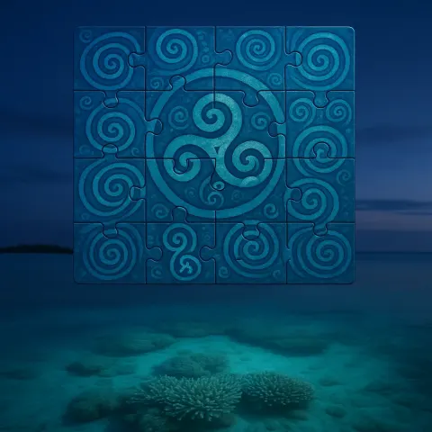 Jigsaw Puzzle Adorned with Spirals and Triskelions Rests Eye Level