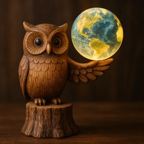 Delightful Owl Sculpture Carved from Wood