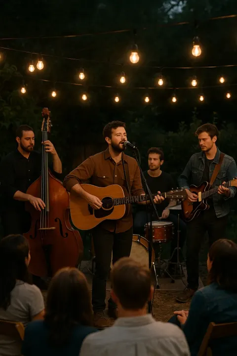 Intimate Crowd Watches a Four-person Band Play Outside