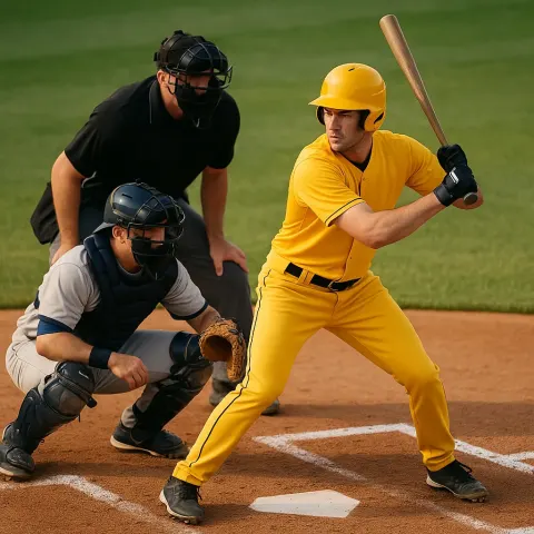 Baseball Player in a Yellow Uniform Prepares to Bat