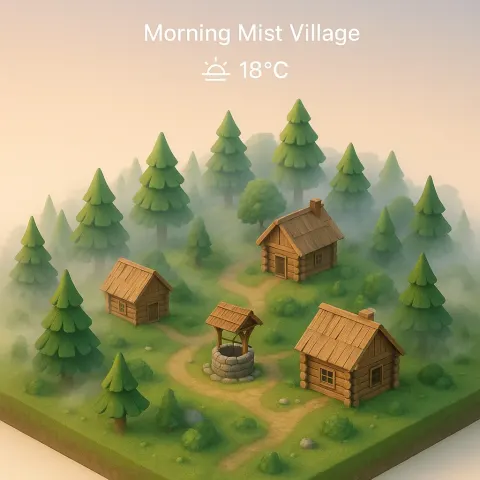 Peaceful 45-degree Isometric View of a Forest Village