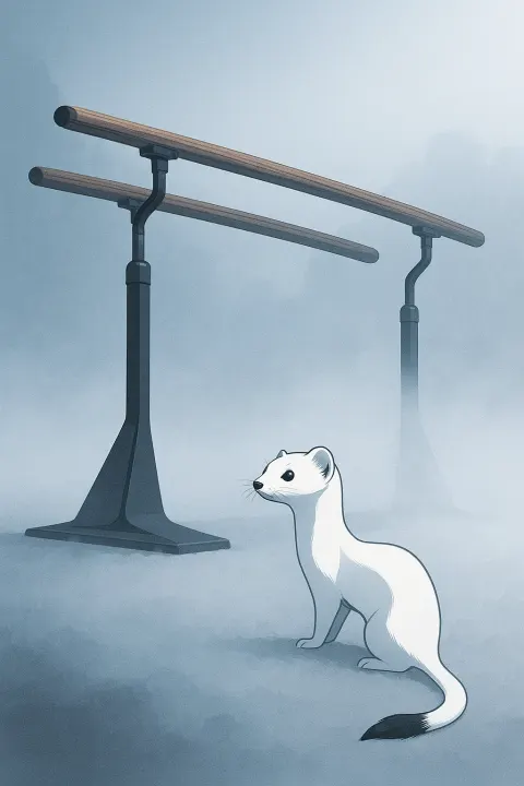 Stylized Figures and Patterns Depict Sleek Matte Black Parallel Bars—their