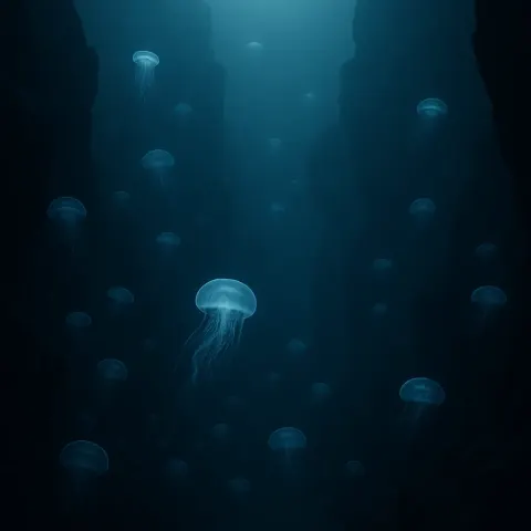 Vast Swarm of Bioluminescent Jellyfish Drifts Serenely