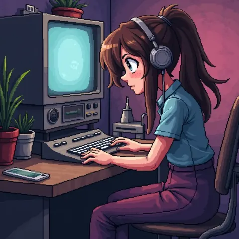 Retro Pixel Girl Editing Video