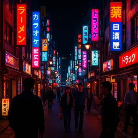 Vibrant Midnight Scene in Tokyo Filled with Glowing Neon Lights