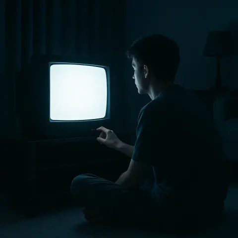 Person Engaged with a Television During the Late Hours
