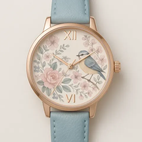 Rose-gold Framed Wristwatch with a Pastel Blue Strap