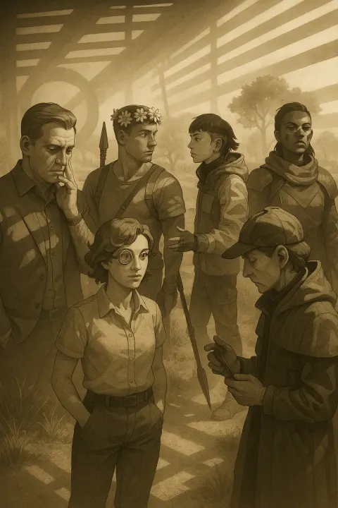 Six Figures Interact Along a Dusty Path