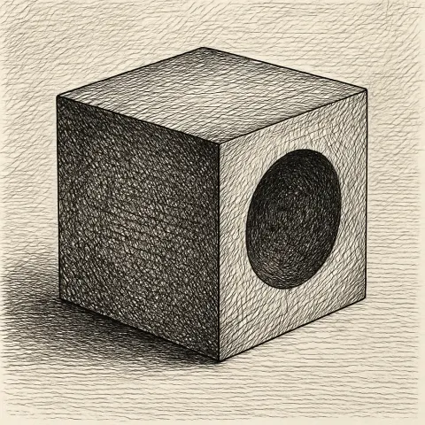 Meticulously Crafted Pen-and-ink Illustration of a Cube
