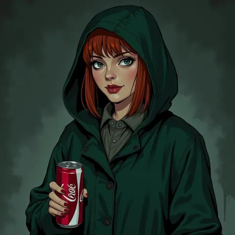 Christina Hendricks in Noir Green Raincoat