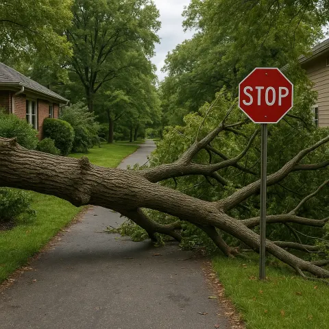 Large Fallen Tree Blocks a Pathway