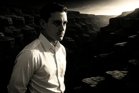 Person in a Dress Shirt with Jet Black Eyes