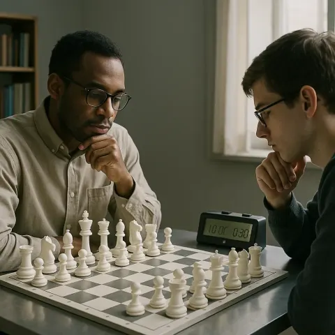 Two Individuals Are Engrossed in a Strategic Board Game