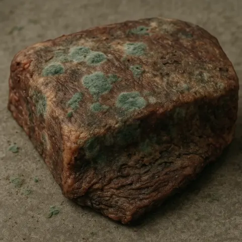 Piece of Meat Exhibiting Green Mold Spots