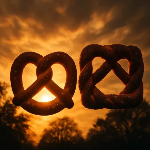 Fleeting Moment Captures Two Distinct Pretzels—one a Classic Knot