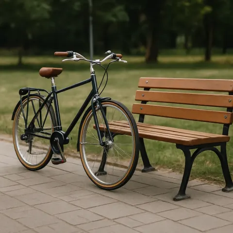 Picture of a Bicycle Stationed Beside a Bench