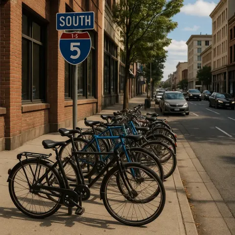 Street Scene with Several Bicycles