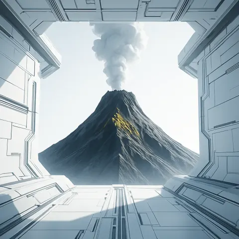 Single Volcano—its Sharp Uneroded Features of Dark Basaltic Rock