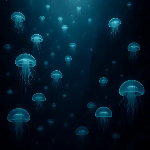 Innumerable Glowing Jellyfish Drift
