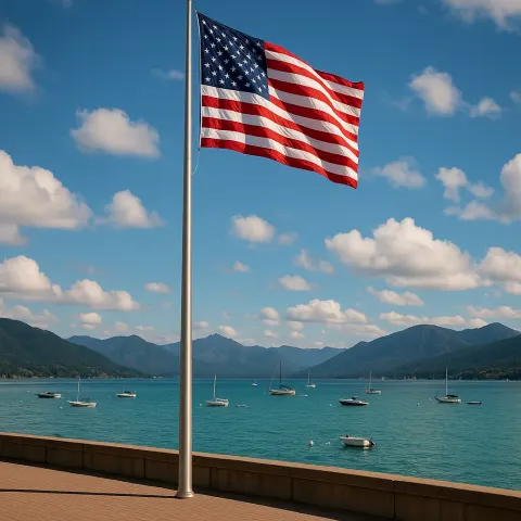 Tall Flagpole Stands near a Waterfront