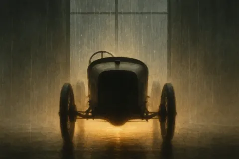 Through a Large Window Revealing a Rainy Day