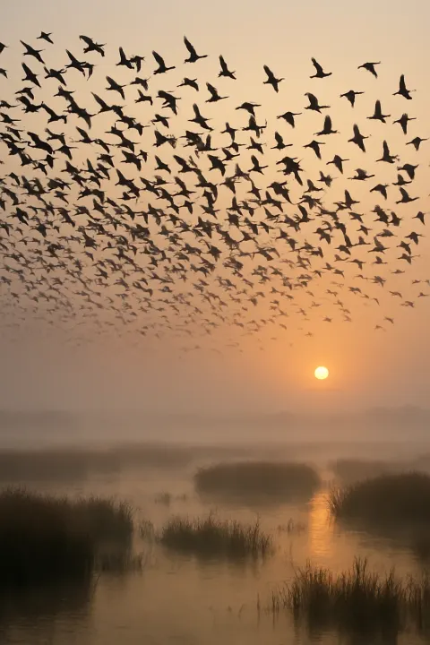 Vast Flock of Thousands of Birds Takes Flight in Unison