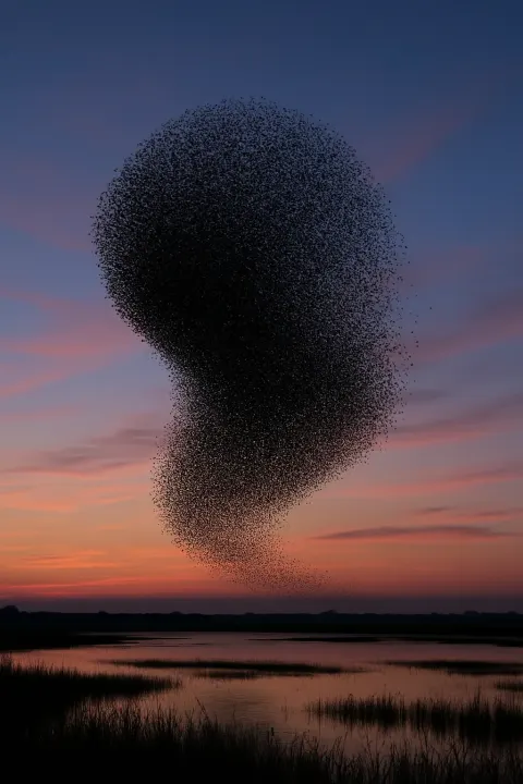 Immense Flock of Starlings Creates