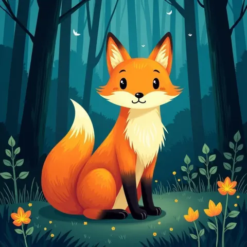 Ember Fox Glowing in a Blue Forest