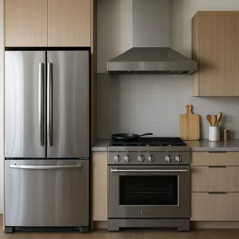 Up-to-date Kitchen Design Featuring Brushed Metal Appliances