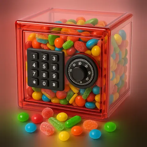 Transparent Red Safe Filled with Colorful Candy