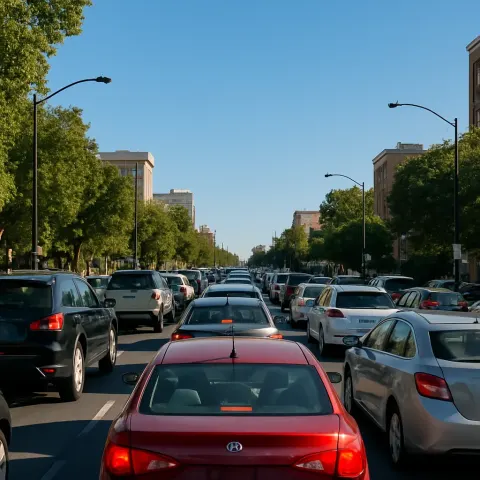 Busy Street with Cars Stuck in Traffic